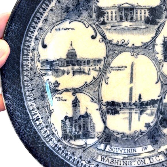 Travel Tourist Souvenir plate Washington DC Landmarks blue white vintage ceramic - Picture 8 of 8